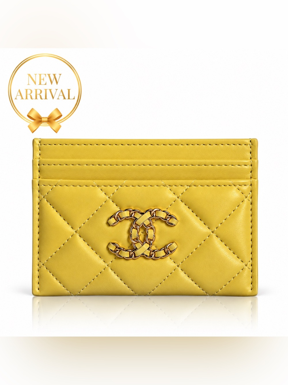 Chanel Yellow Quilted Card Holder with Gold CC Logo